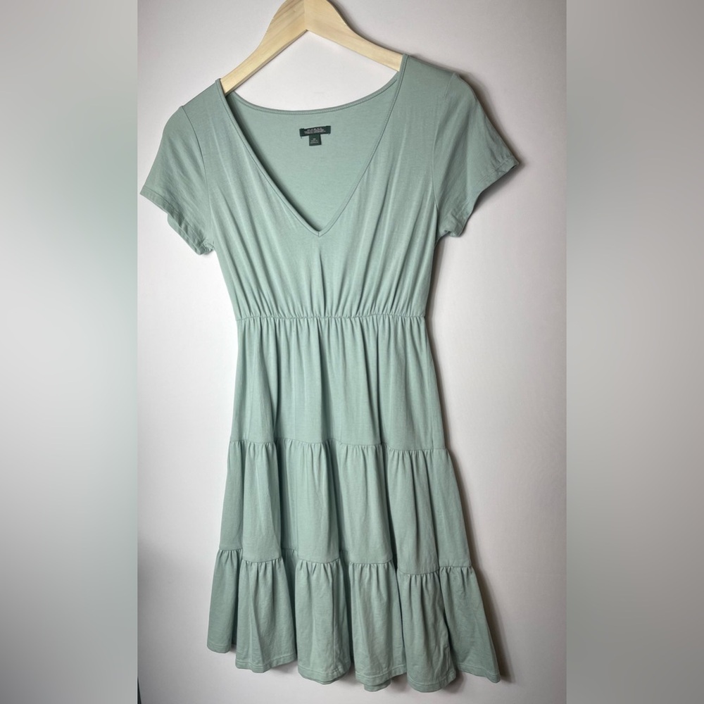Wild Fable Sage Green Short Sleeve Tiered Ruffle Dress Size Xs